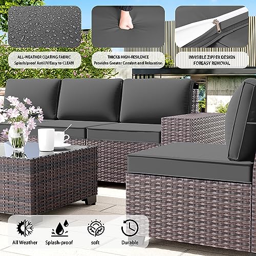 Image of 13 PCS Outdoor Patio Furniture Set,Outdoor Sectional Furniture with 43 inch 55000 BTU Gas Propane Fire Pit Table,All Weather PE Rattan Wicker Patio Conversation Set,Grey