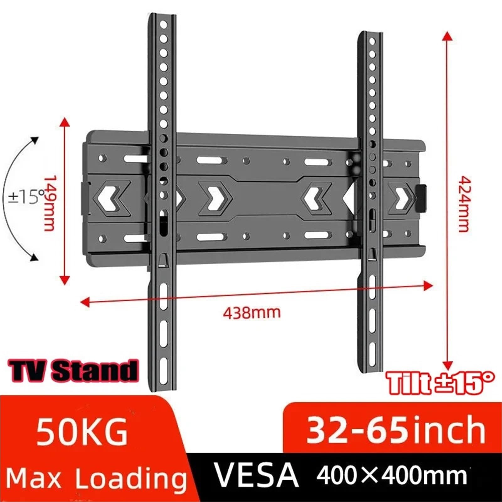 Staffa TV, Staffa TV Supporto Fisso Per Montaggio A Parete Per Per Monitor Inclinato Di ±15° Da 32-65 Pollici VESA 400 X Mm, Carico 45 Kg per lo schermo