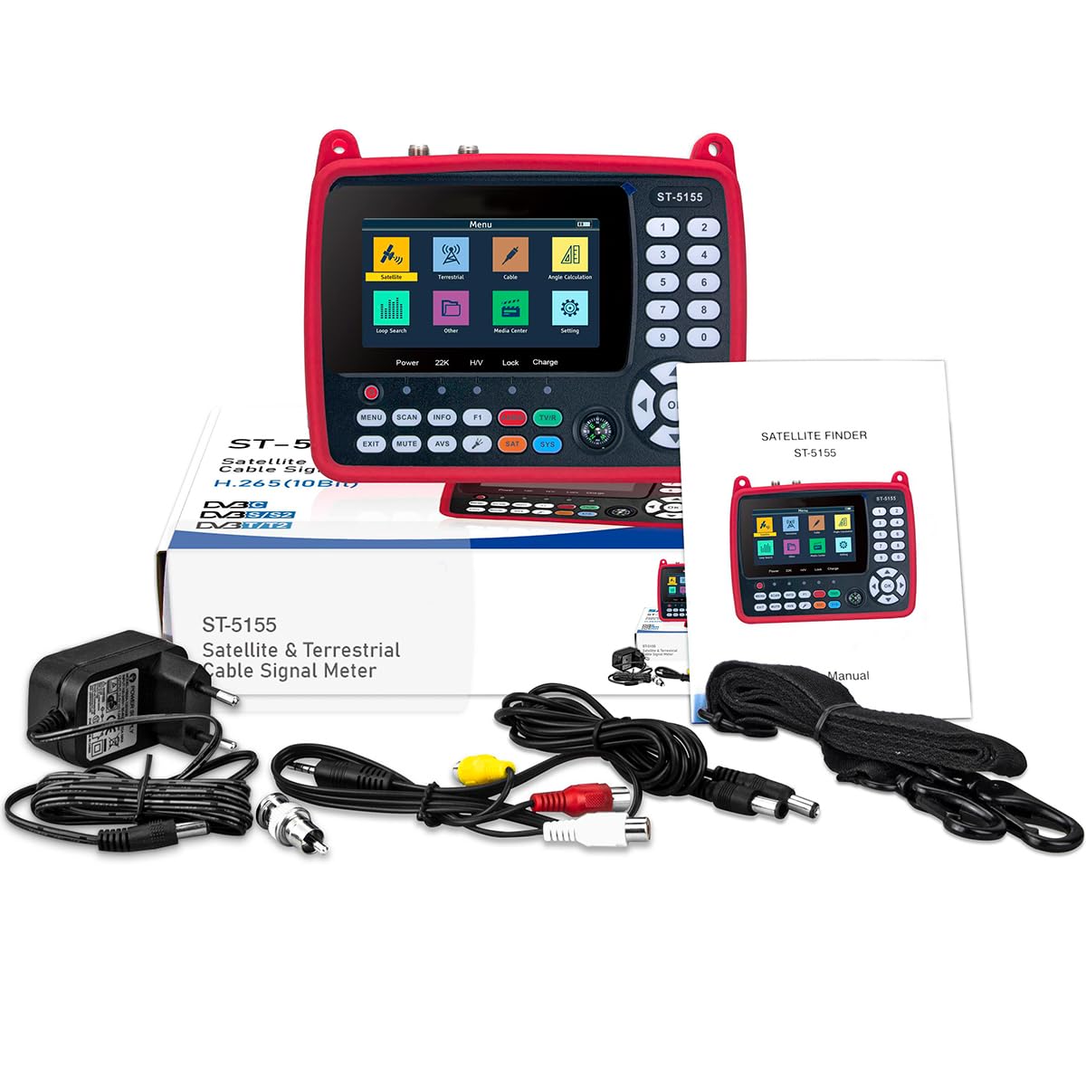 ST-5155 Pointeur Satellite DVB-S2/S/S2X/T2/T/C Combo, Détecteur de Signal TV par Satellite H.264/265 10bit, Recepteur Satellite avec Unicable/Scr/Dcss