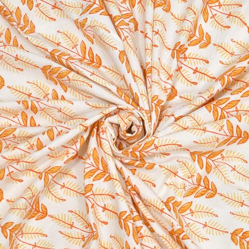 Image of BLOCKS OF INDIA Hand Block Printed 200 TC Cotton King Size Bedsheet (Orange Leaf)