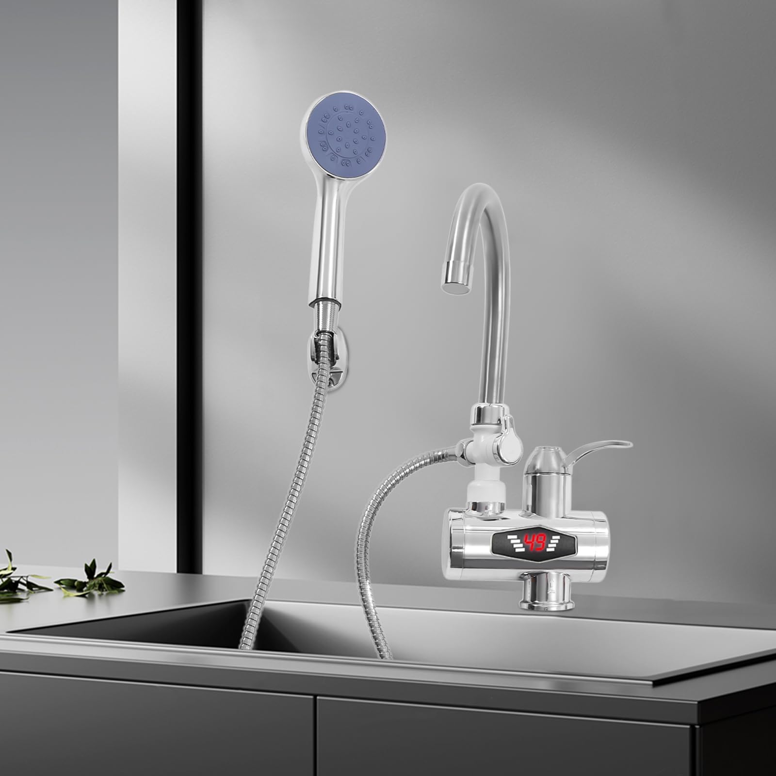 Grifo de agua caliente eléctrico con pantalla digital, calentador de agua instantáneo, grifo de ahorro de energía para cocina, baño, jardín, camping