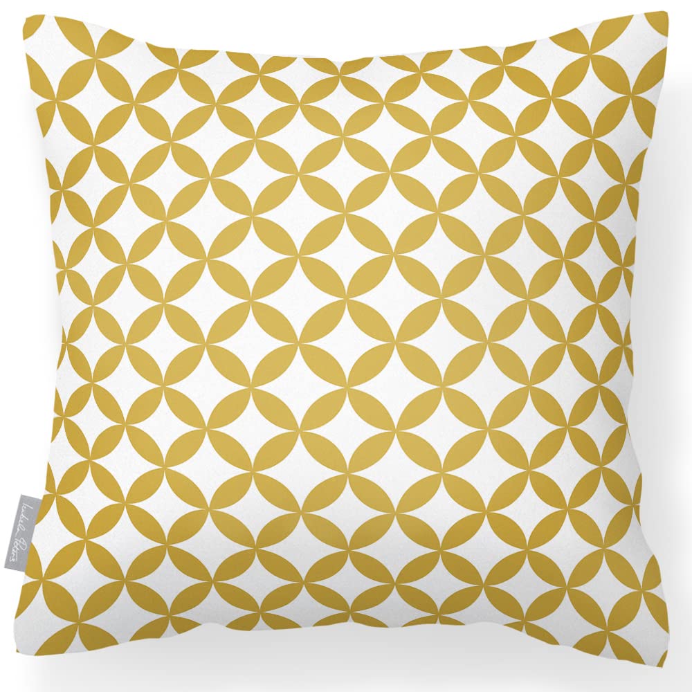 Izabela Peters Bahia - Mustard & White Waterproof Outdoor Cushions, 43 Cm, Filled, Garden & Chair Cushions