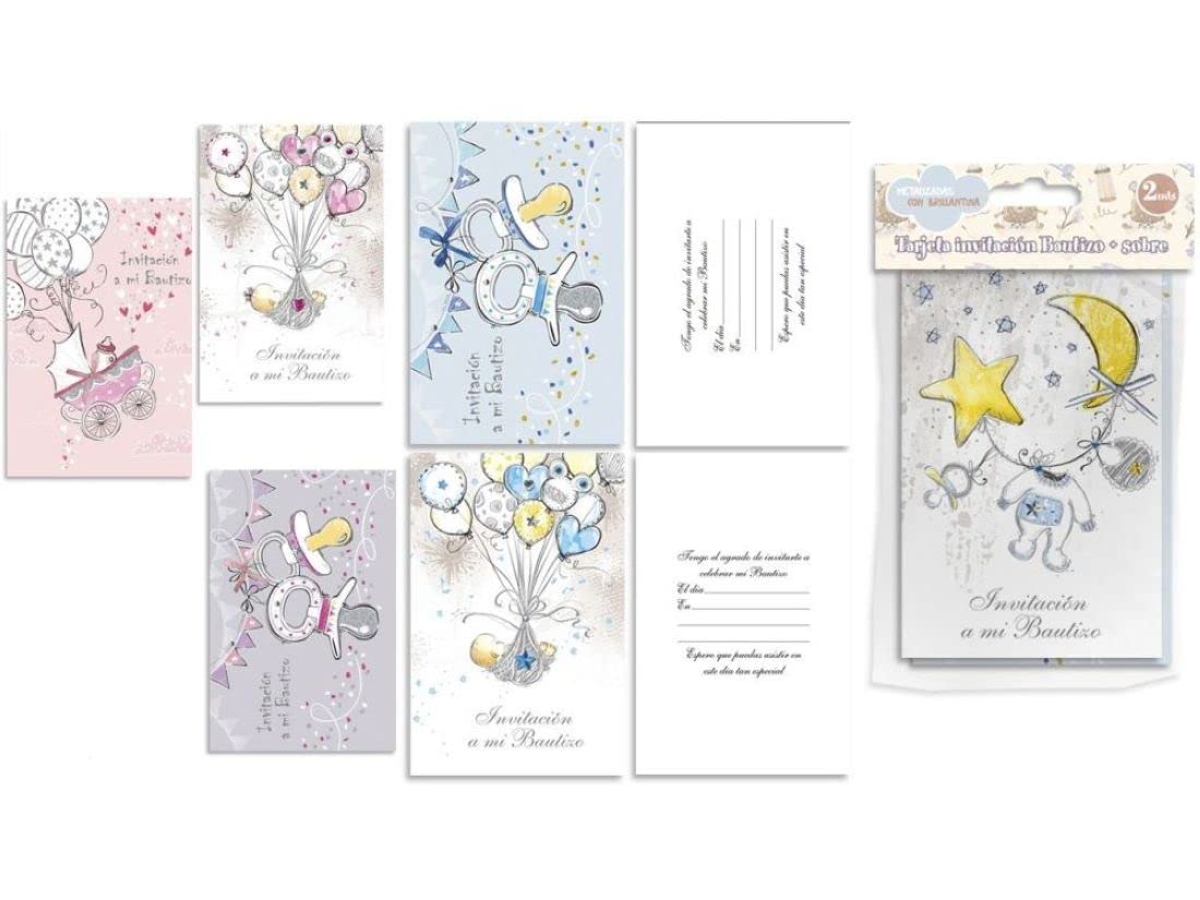 POESSA Tarjeta Invitaciones Bautizo con SB.2 Unidades 16x11cm Surtido A Elegir 1