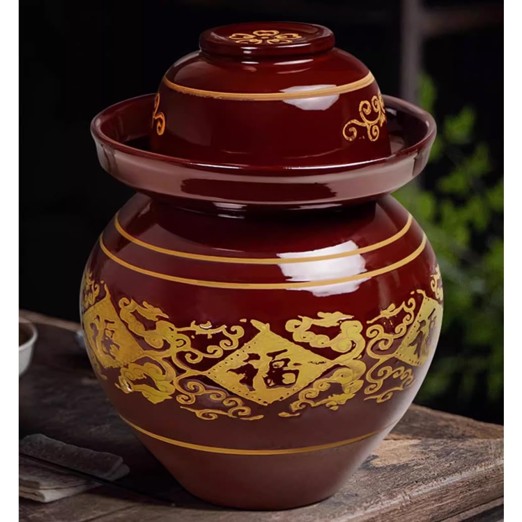 Ceramiczny słoik na ogórki z pokrywkami, duży tradycyjny chiński porcelanowy słoik na ogórki, ceramiczny garnek do fermentacji z pokrywką z uszczelką wodną, czerwony garnek do kis(Czerwony-8L