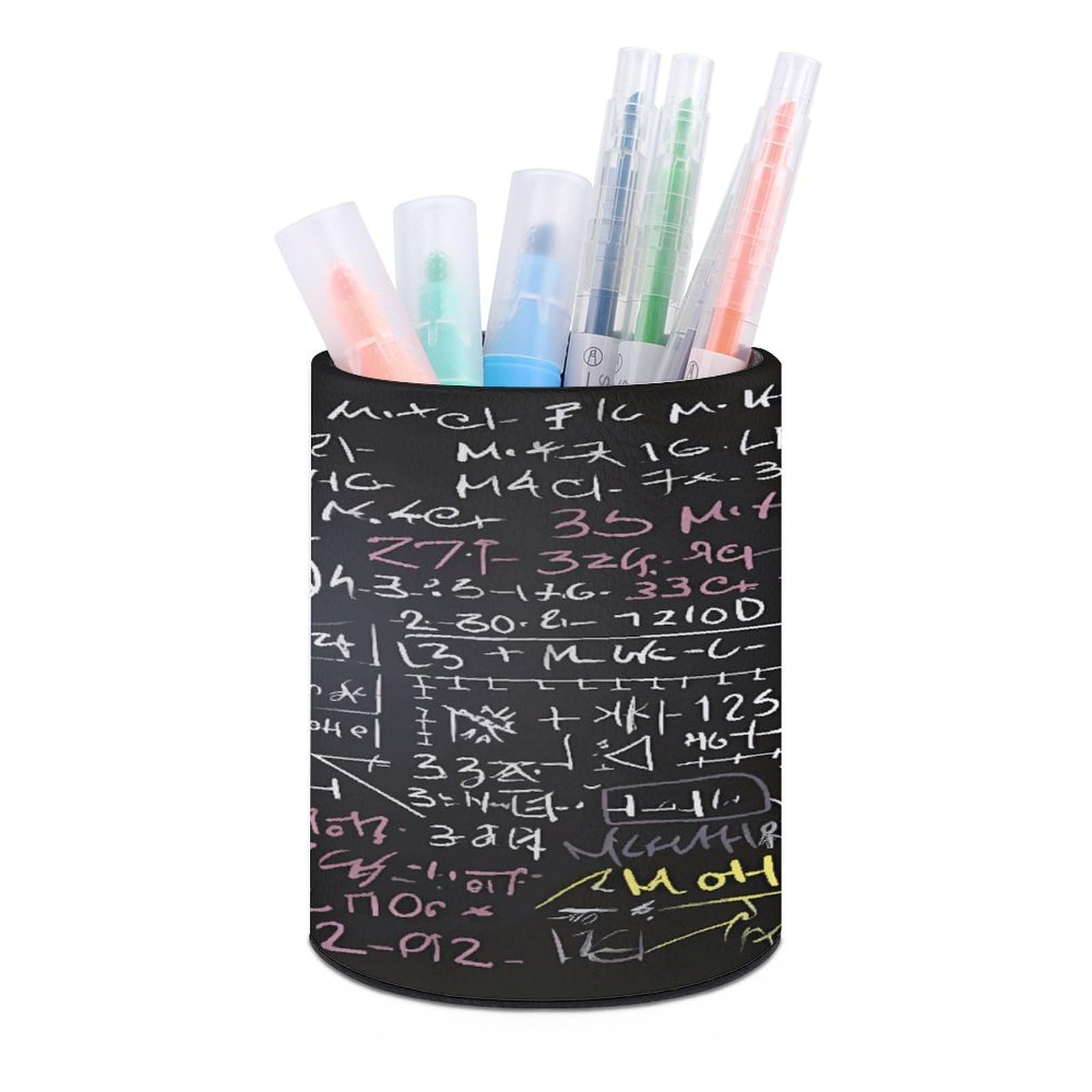 VstaDank Math Formula Pen Holder Leather Pencil Cup Round Pencil Holder for Desk Organizer Personalized Pen Cup Fashion Pen Organizer Makeup Brush Holders for Office Home&Gift