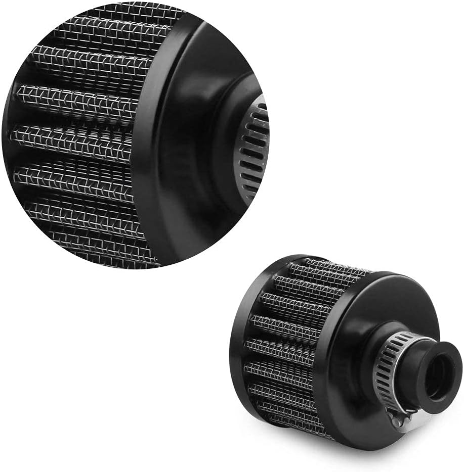 12mm Air Filter Cold Air Intake Filter Breather Turbo Vent Air Intake Filter Cleaner Black Universal for car and Motorcycle