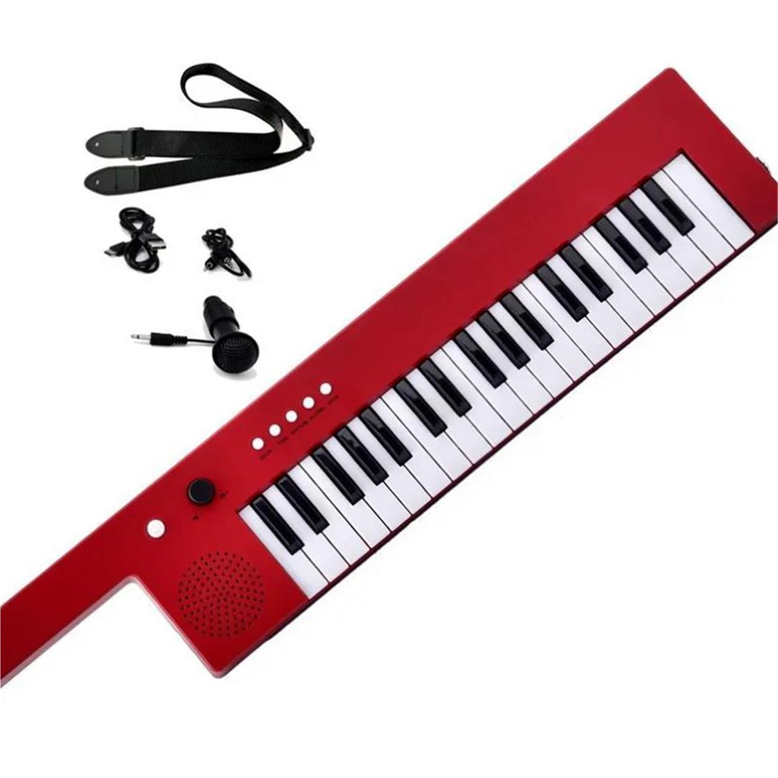 Tastiera Digitale Per Principianti Mini Tastiera Per Organo Elettronico Per Chitarra Ricaricabile A 37 Tasti Con Tracolla E Microfono(Red)