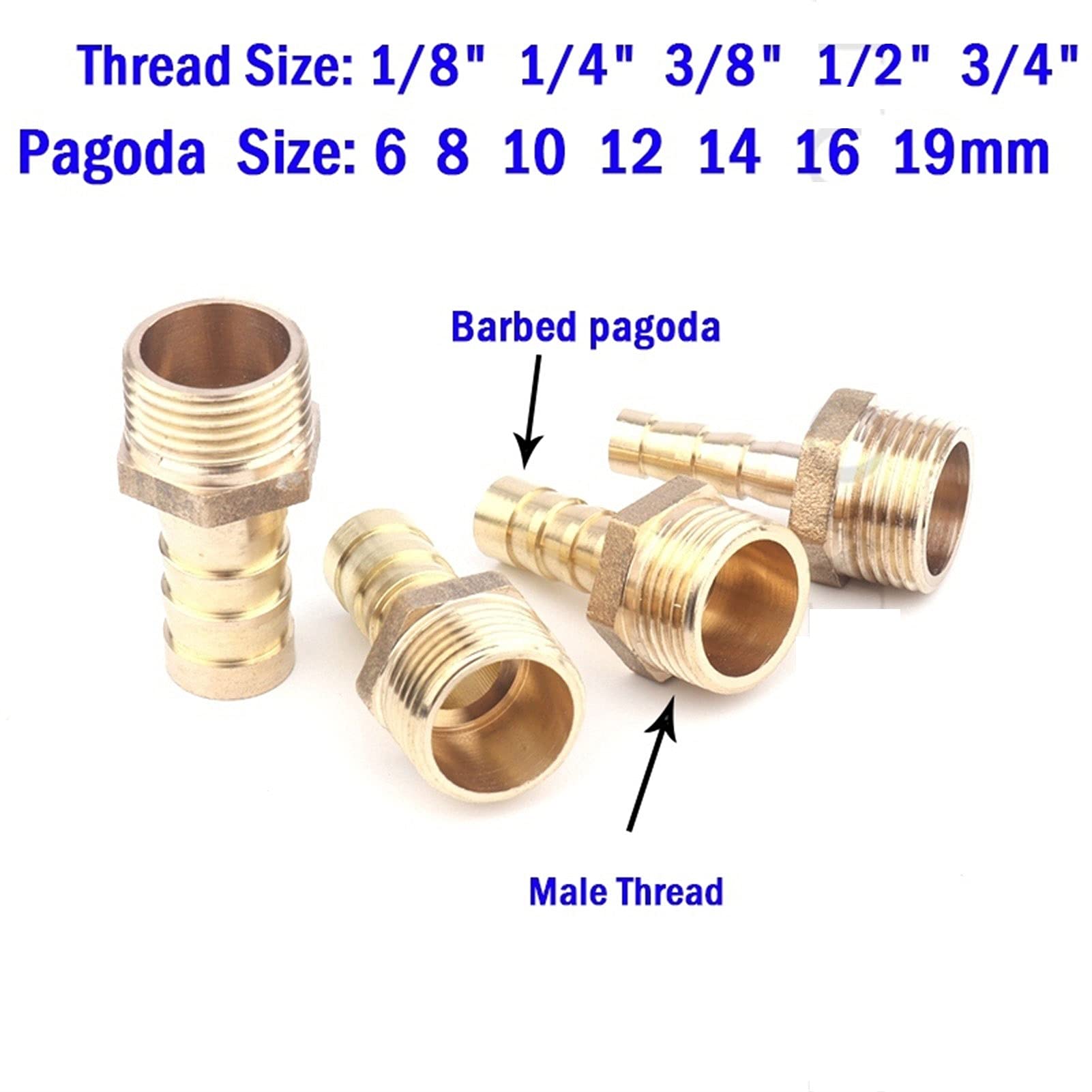 Mdingbao-Raccordo tubo ottone Raccordi per tubi in ottone Thread maschio Giunto di rame Giunto di rame 4/6 ~ 50mm Tubo flessibile a 1/8 "~ 2" BSP BSP MASCHIO CONNSUCCIO GASUFO GASHE GOUNCIATO, 2PCS, C