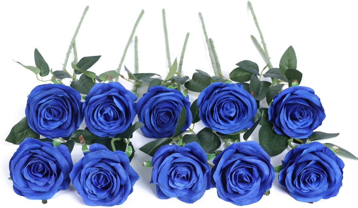 JUSTOYOU 10 PCS Artificial Roses Flowers, Realistic Blossom Roses, Real Touch Silk