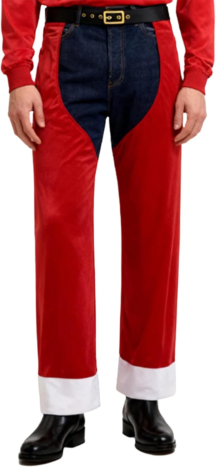Moily Men Adult Holiday Dhoti Pants Red Velvet New Year Carnivals Themed Party Stage Performance Clubwear