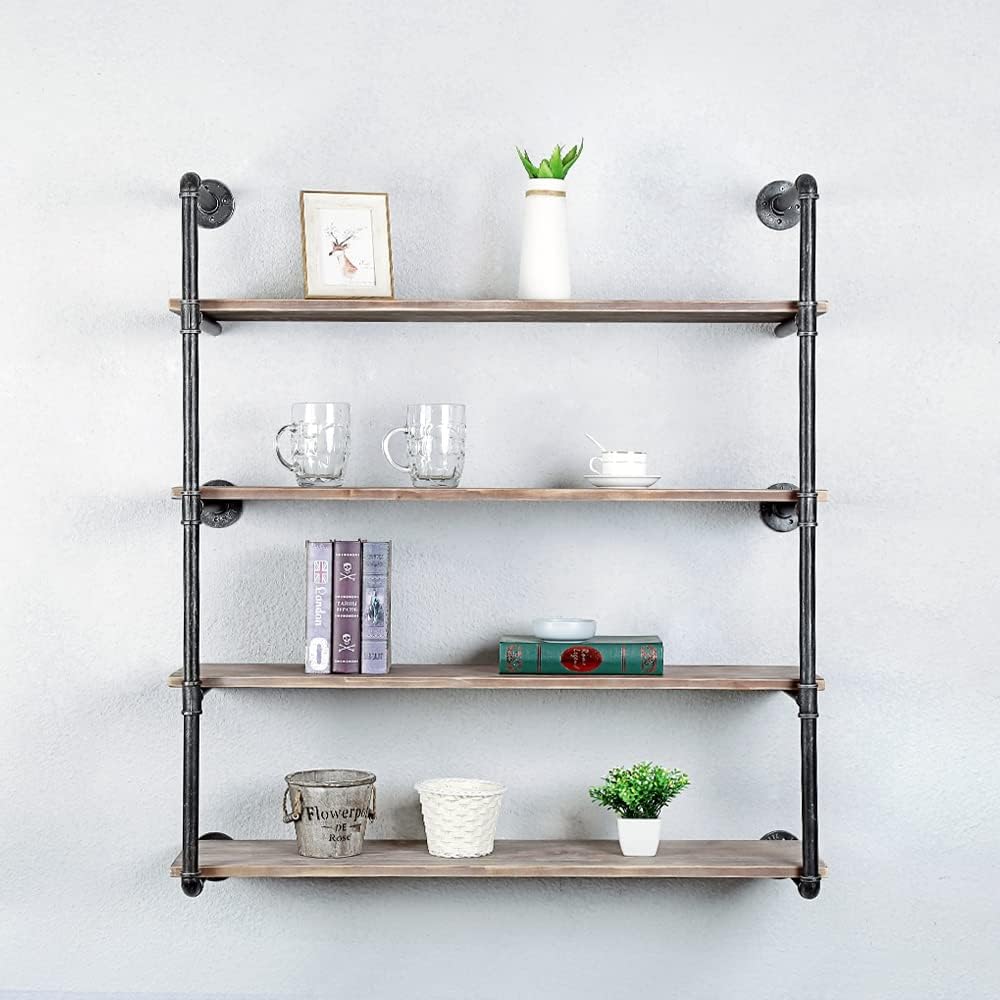 OLDRAINBOW Industrial Pipe Shelving Wall Mounted,Rustic Metal Floating Shelves,Real