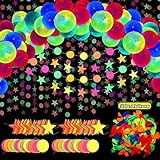 fluoreszierende steine Neonpapiergirlanden: 2 Arten von Neonpapiergirlanden für Sie, einschließlich der Kreispunktgirlanden und Sterngirlanden. Alle bestehen aus hochwertigem Neonpapier in leuchtenden Farben, sind langlebig und leicht zu tragen. Sie können sie an Wände, Bäume, Tische, Fenster oder Türen sorgen für eine schillernde Atmosphäre für Ihre Partys; Größe: Die Kreispunktgirlande misst ca. 14,4 Fuß lang und der runde Wafer hat einen Durchmesser von etwa 5 cm/ 2 inches, die Sterngirlande ist 14,4 Fuß lang und j
