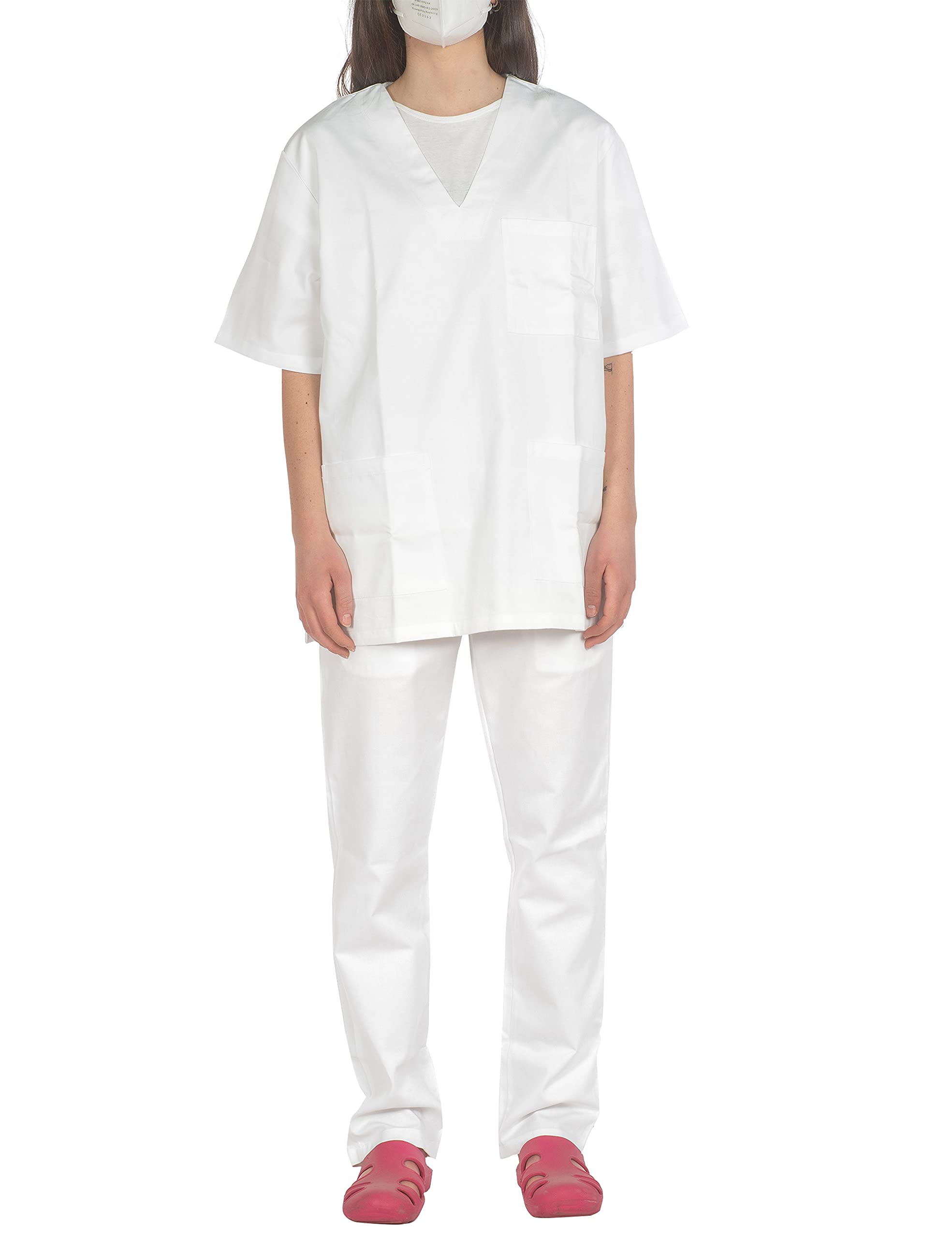 C.B.F. Balducci Group Unisex Adults 100% Sanforized Cotton Hospital Sanitary Uniform - Coat And Pants - Nurse Oss Beautician White