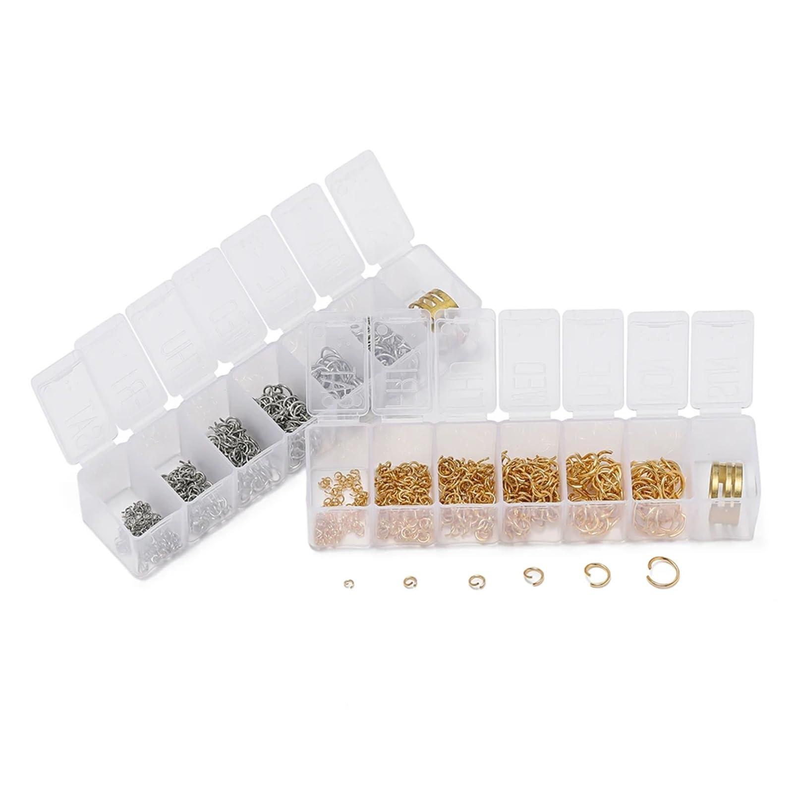 Edelstahl-Binderinge, 8 Boxen, Edelstahl, 7 Größen, goldfarben, Stahlfarbe, offene Binderinge-Sets für DIY-Armbänder, Halsketten, Schmuckherstellung, Zubehör (Gold)