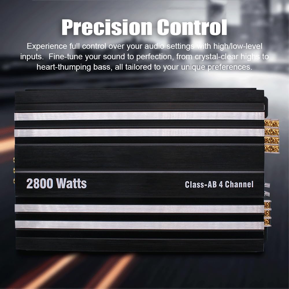 Amplificatore audio per auto Amplificatore per altoparlanti per auto a 4 canali di classe AB con audio stereo ad alta fedeltà, supporto 2/4 Ohm