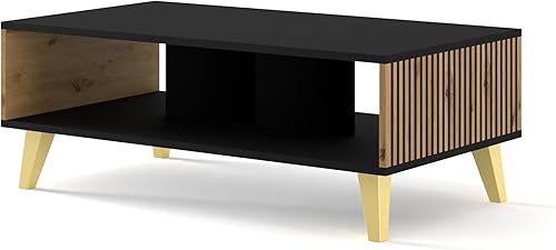 Ravenna - Mesa de centro mate con almacenamiento, mesas centrales para sala de estar, fabricadas en muebles de la UE, pequeña mesa de centro negra,