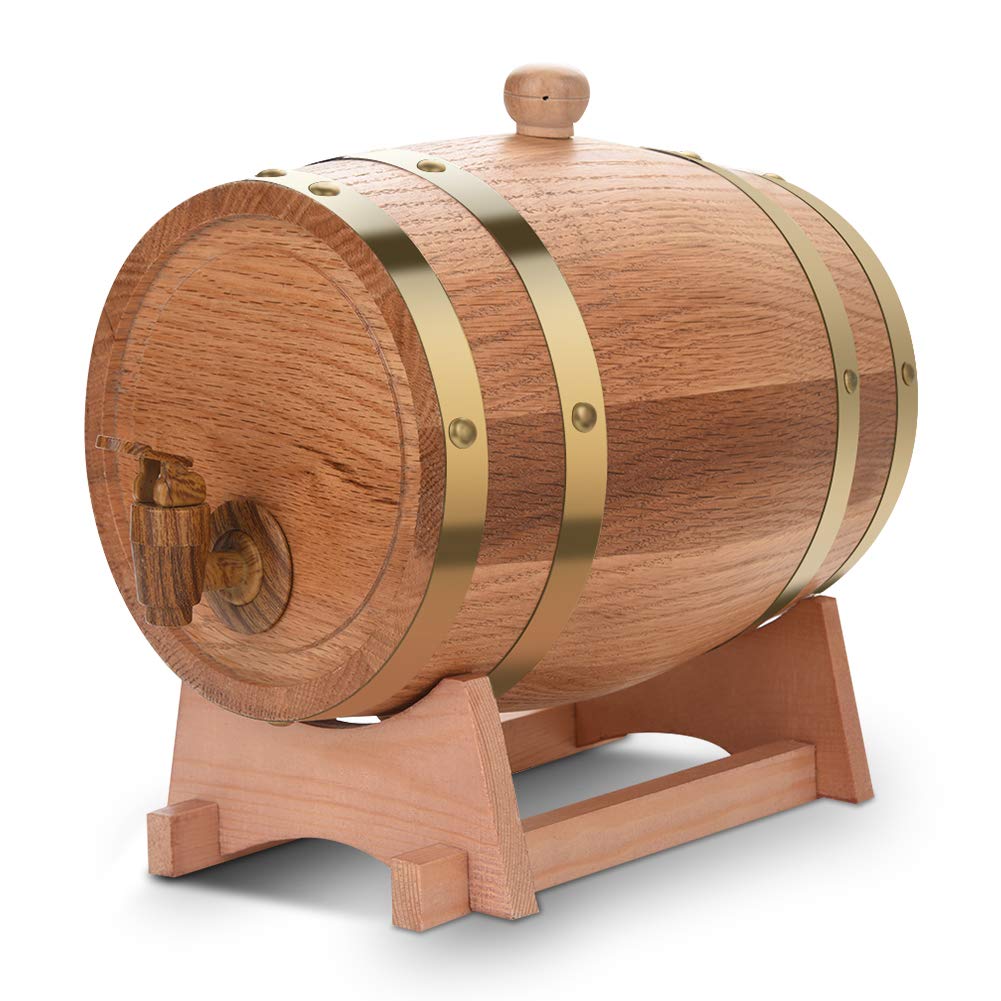 Yosoo Health Gear Oak Timber Wine Barrel, Vintage Wine Barrel Wooden Barrel Dispenser Vintage Wood Oak Barrel with Tap Wooden Stand for Whiskey Rum Tequila Bourbon Brandy Hot Sauce