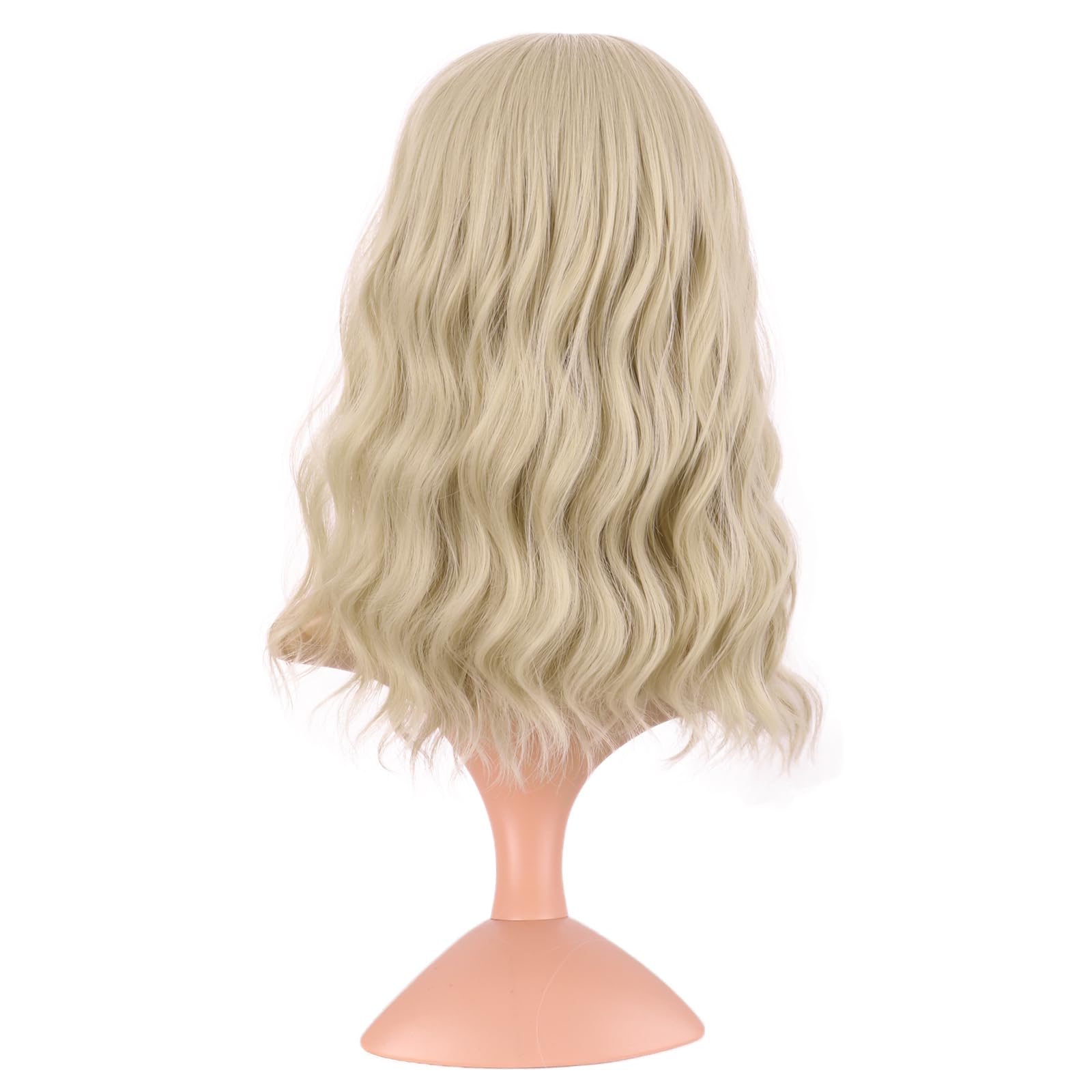 MapofBeauty 14 Inch/35 cm Short Wavy Curly Women Fresh Bright Synthetic Ordinary Flat Bangs Bob Wig (Blonde) - Image 4