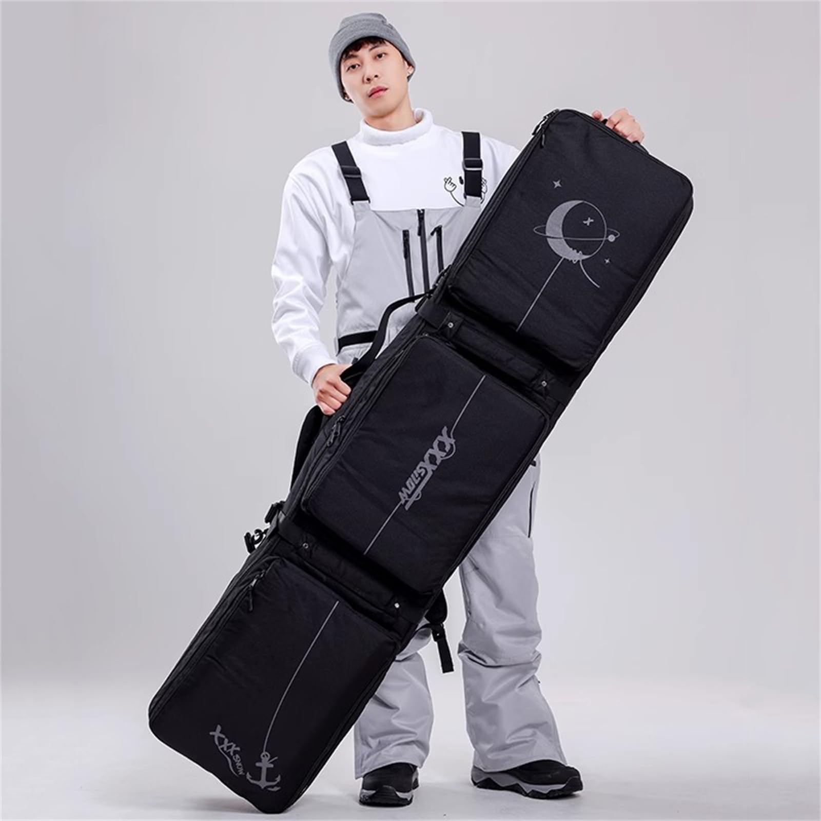 Generic Snowboard Bag with Wheels Padded Ski Bag for Flying Air Travel Waterproof Roller Snowboard Bag Foldable Wheeled Ski Bag Double Rolling Ski Bag