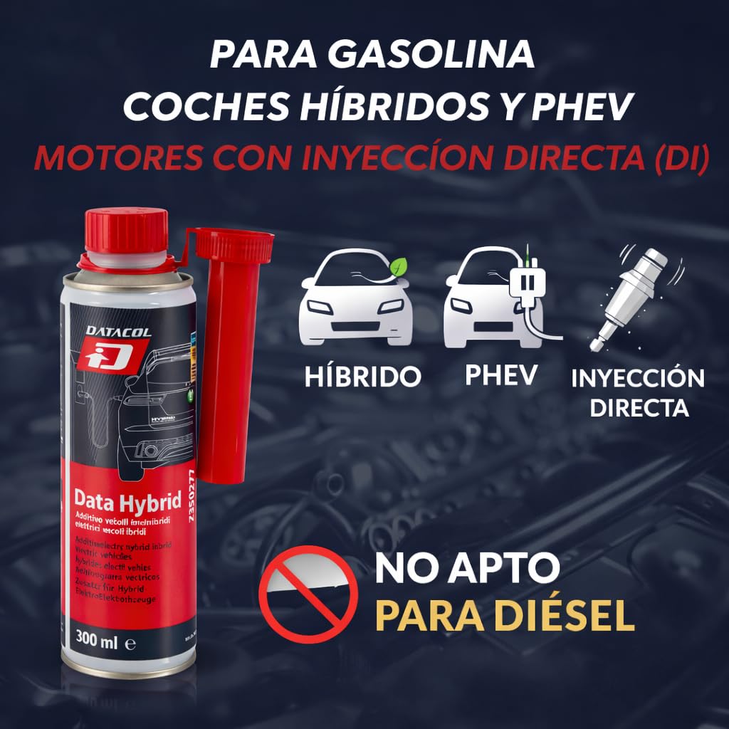 Datacol Aditivo para Coches Híbridos y PHEV (Vehículo Híbrido Eléctrico Enchufable) Data Hybrid – Limpia Inyectores, Previene y Elimina Residuos, Ahorra Combustible y Protege Motor – 300 ml (2)