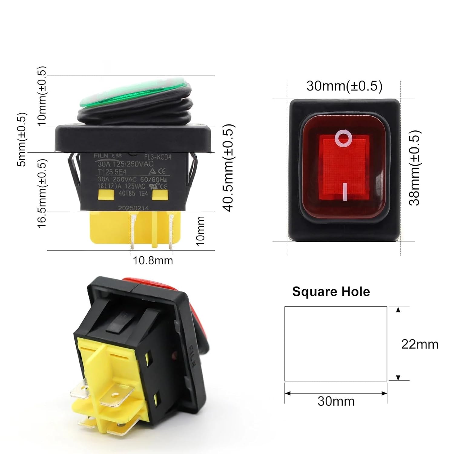30A Heavy Duty Rocker Switch 4 Pins 12V Ideal for Boat Marine Car Accessories Toggle 1Pcs(D4-0322-21,12V-24V)