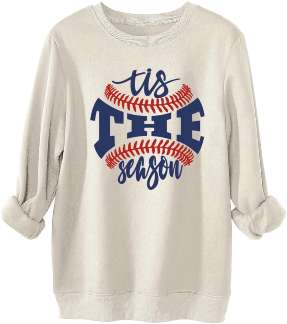 Baseball Mom Sweatshirt Women Tis the Season Baseball Graphic Long Sleeve Shirts Sports Mama Pullover Sweater