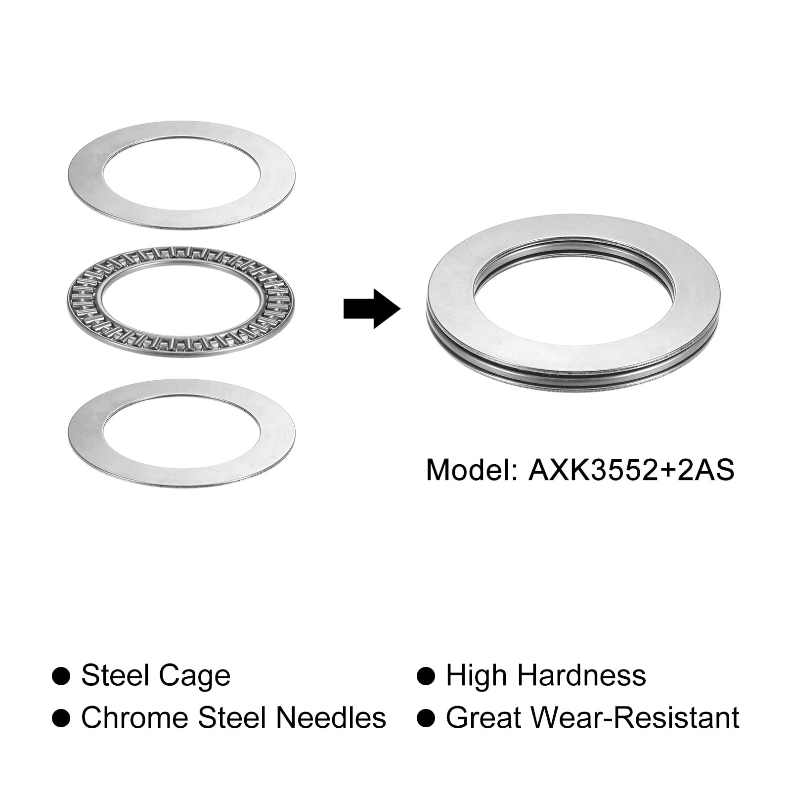 QUARKZMAN Axial-Nadellager AXK3552 2AS – 2 Stück, 35x50x4 Mm, Chromstahl, Inkl. Scheiben – Für Pumpen & Lenkungen