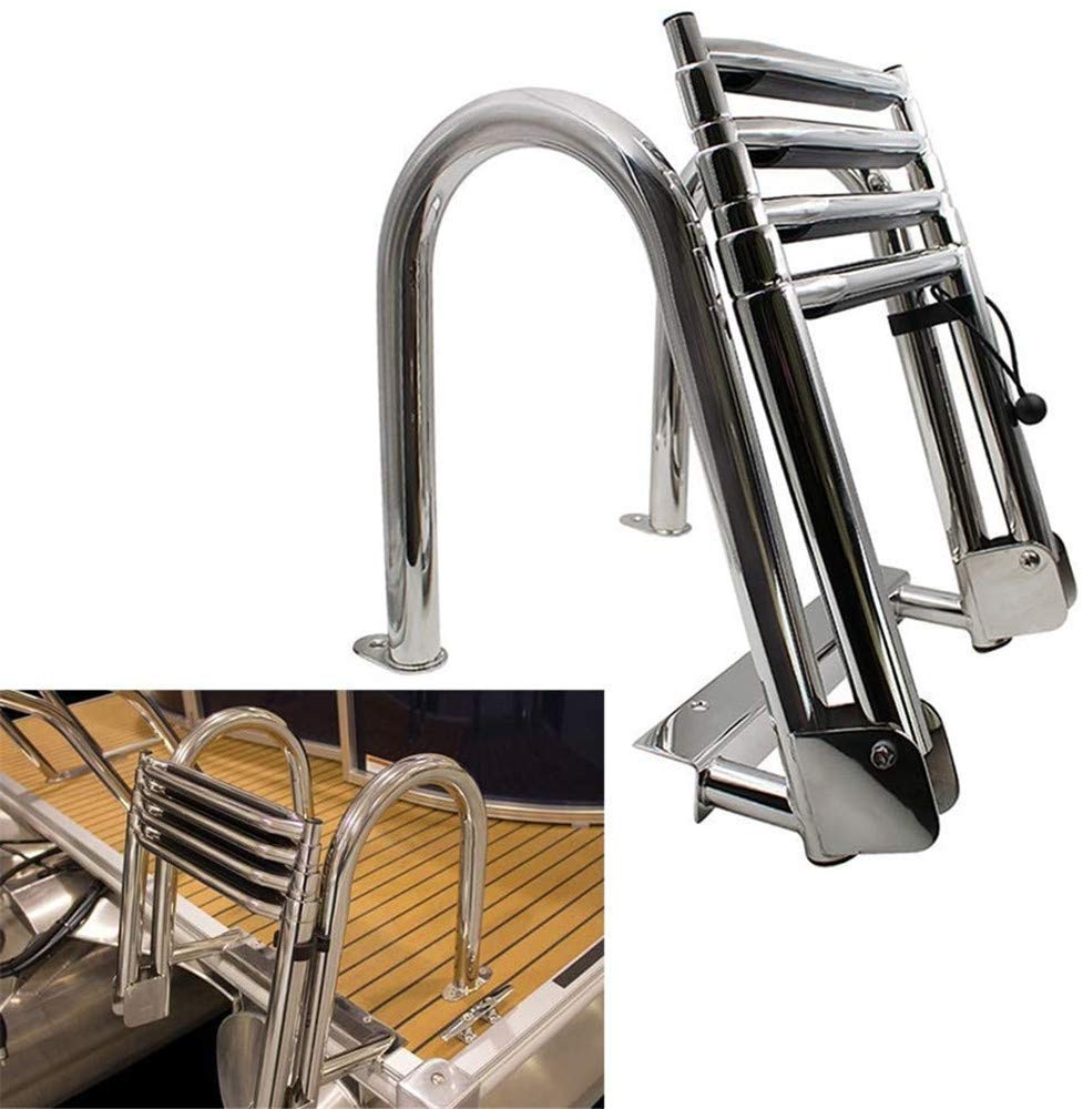 Buy NYZABDL 4 Steps Pontoon Marine Boat Ladder, Stainless Steel Folding