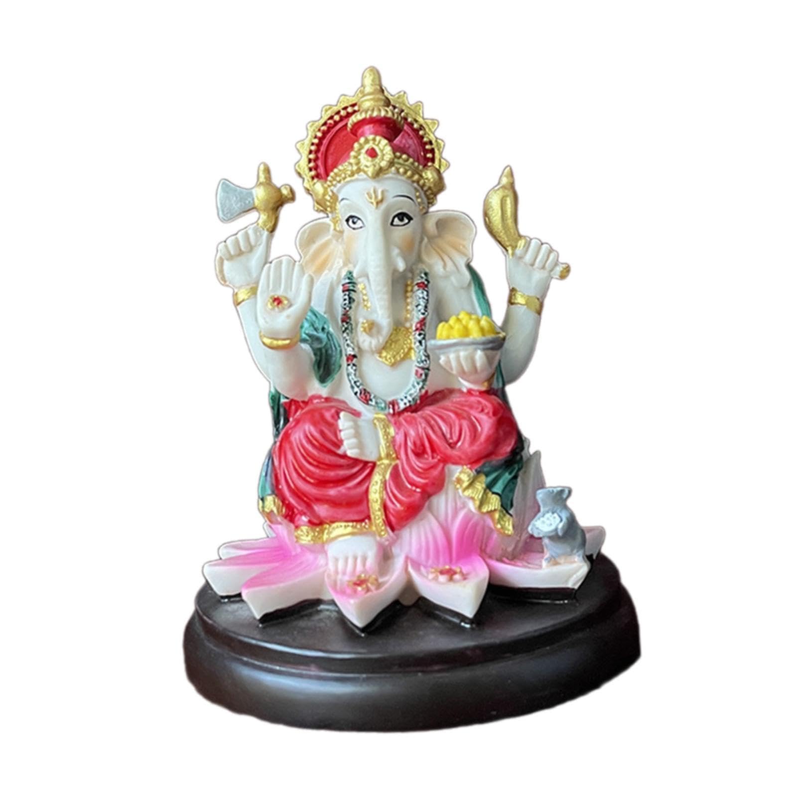 HQHYGM Słoń bóg figurka indyjska rzeźba centralnym rzemiosło żywiczne grafika ozdoba hinduska statua Ganesha dla domu samochód salon