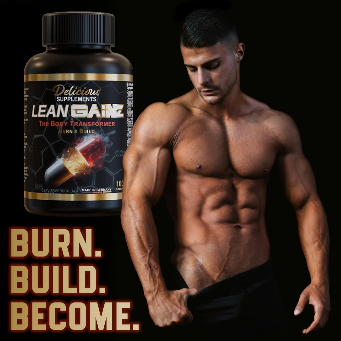 Lean Gainz Koffein Kapseln 300 mg pro Portion – mit Kreatin, L-Carnitin & Zink – 200 Kapseln für 50 Tage – hochdosierter Energie Booster & Pre Workout – Made in Germany