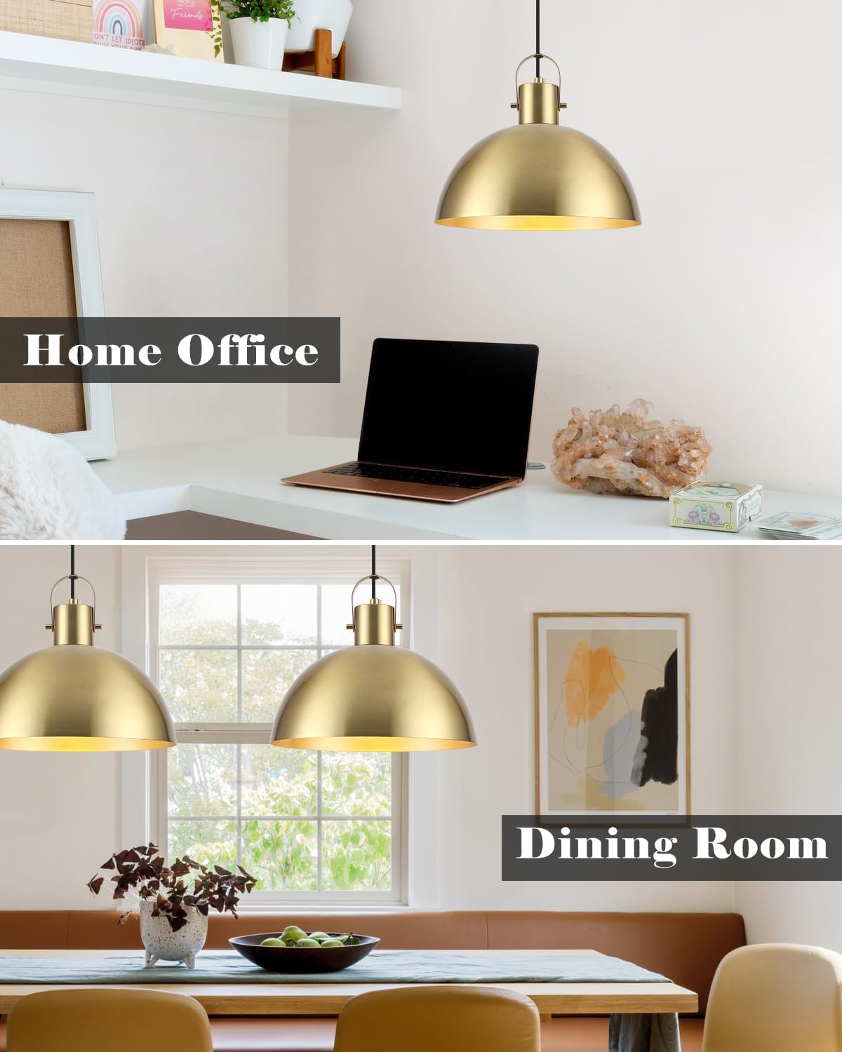 Gold Pendant Light 2 Pack, 11.8 Inch Pendant Lights Kitchen Island, Dome Pendant Lights, Farmhouse Pendant Light for Kitchen Island, Dining Room, Living Room