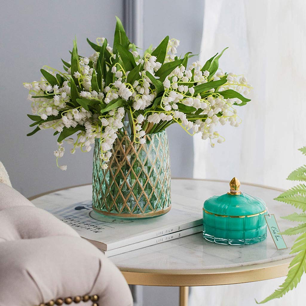 Fiori Finti, Piante Artificiali, Bouquet di Fiori di Seta, Set con Vaso, convallarie Primaverili, Decorazioni per casa, Hotel, Feste, Matrimoni, Fiori Finti AR