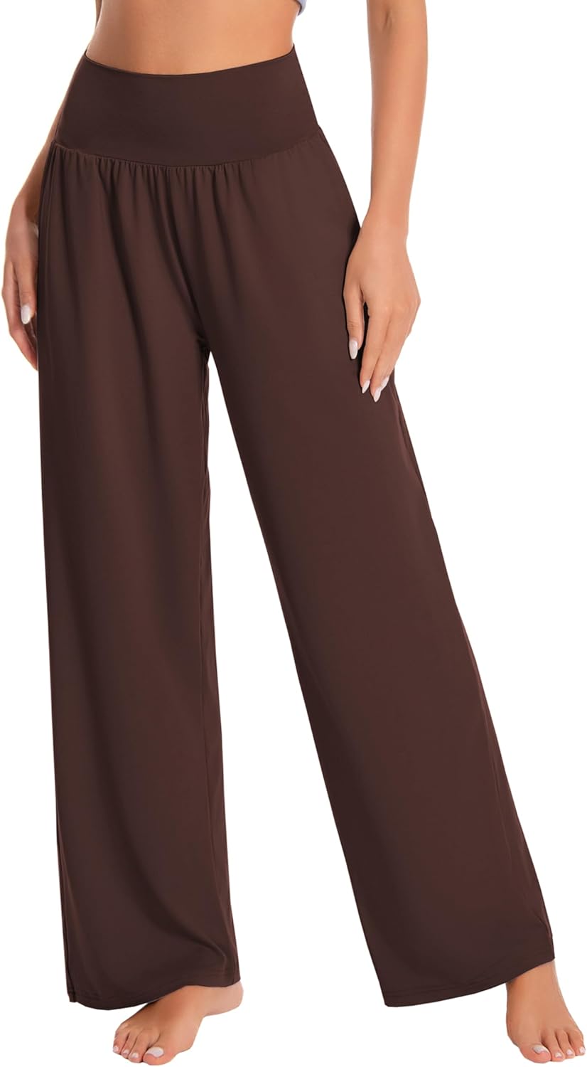 BUBBLELIME 20"/27"/29"/31"/33"/35" Women's High Waist Wide Leg Yoga Pants Loose Comfy Lounge CasualSweatpants with Pockets -Dark Coffee X-Large 31" Inseam - Image 4