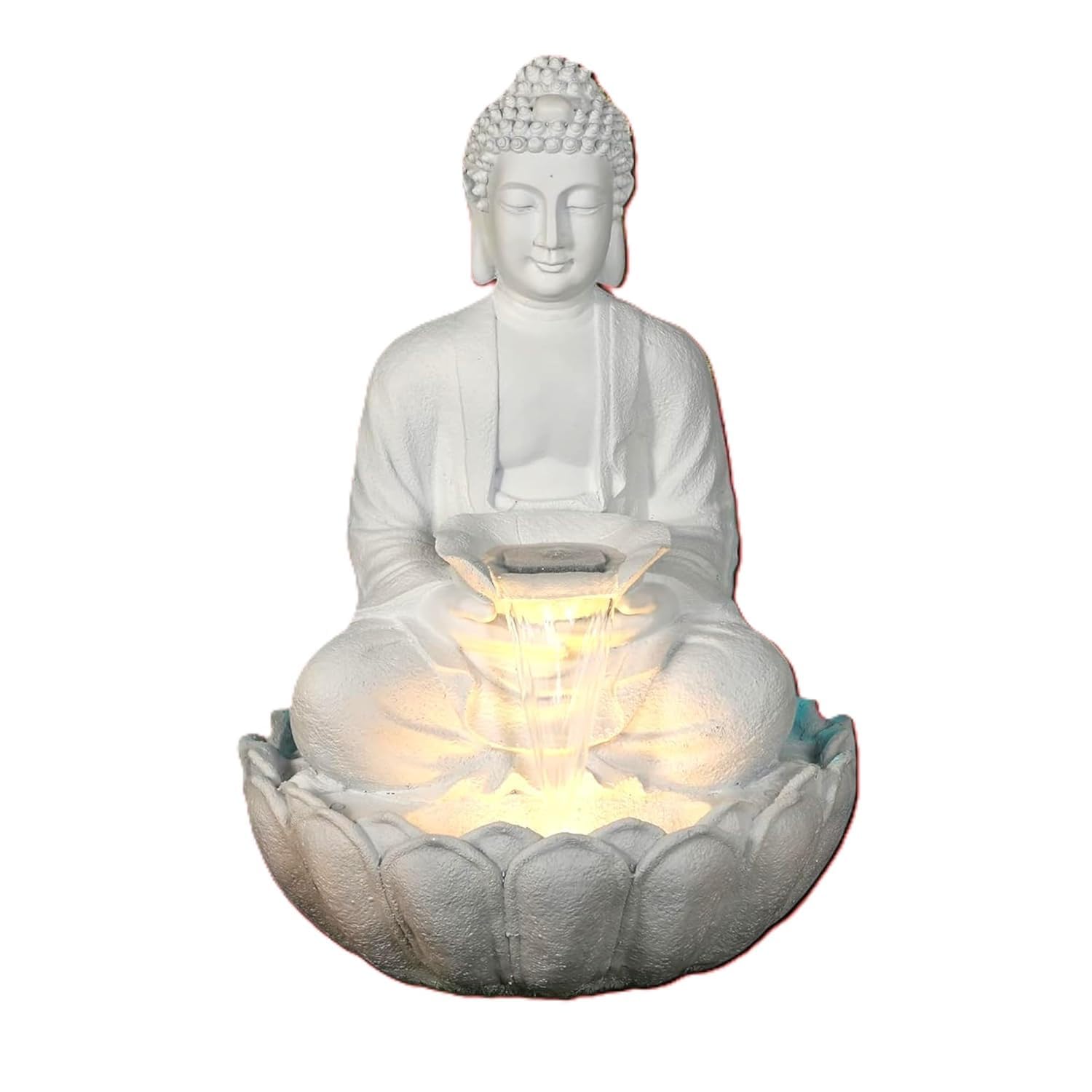 Art Mania Fiberglass Buddha Lotus Water Fountain with Light, 91 Cm, Decorative Outdoor Garden Fountain for Home and Office 3 Feet (White)-image-11