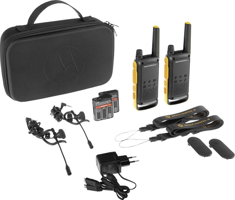 Talkie-Walkie Motorola TLKR-T82 Extreme - Pack 2, Portée 10km, PMR446, Imperméable, Noir/Jaune