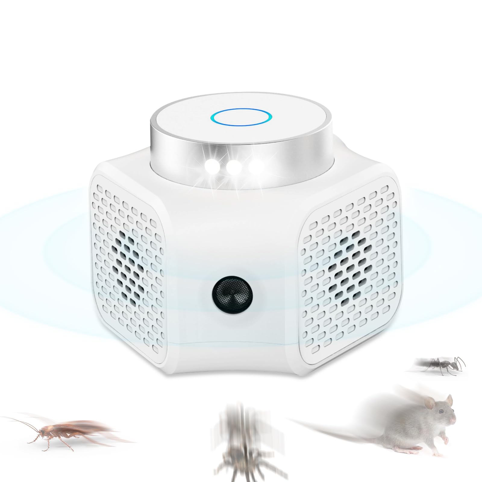 Ultrason Souris et Rats Puissant à Large Portée, 360° Répulsif Rat, Quatre Modes de Fonctionnement, Couvrant Une Surface de 100 Mètres Carrés Effets pour Rats, Souris, Campagnols et Loirs