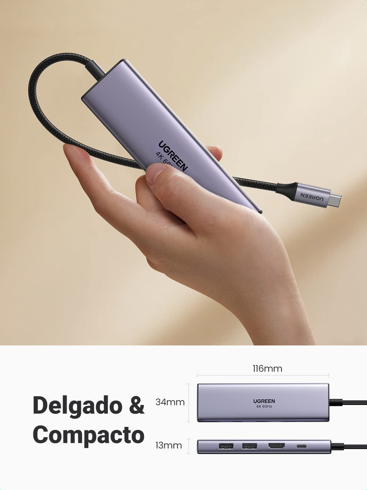 UGREEN Hub USB C 4K 60Hz, 6 En 1 USB C Hub a HDMI 4K 60Hz, USB 3.0 Hub, Lector Tarjeta SD TF, Adaptador USB C Compatible con Macbook Air M1 Macbook Pro 2020 2019 XPS 15, iPad Pro 2021 2020, Galaxy S22