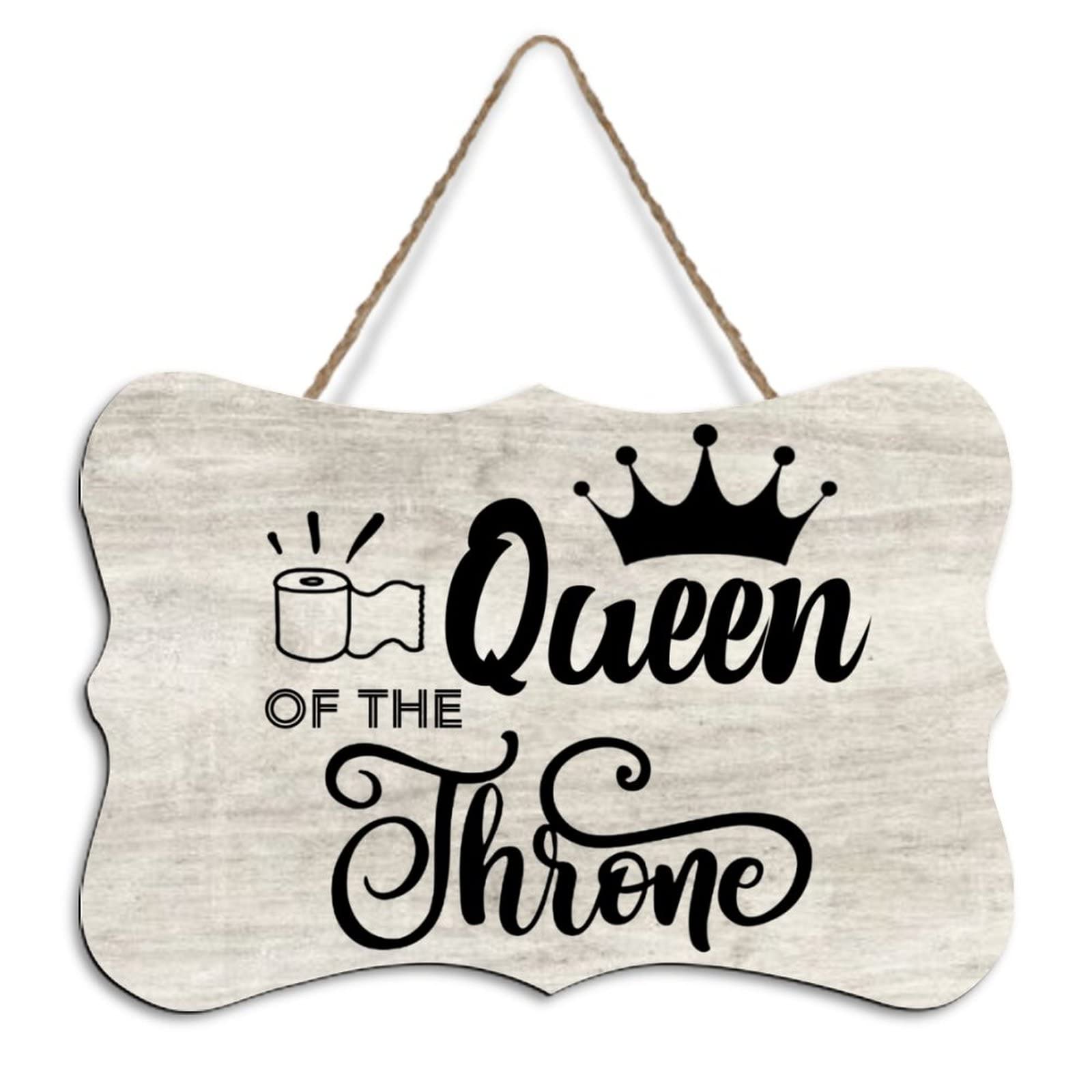 Yelolyio Rustic Hanging Wood Sign Queen Of The Throne Wooden Plaque Sign Home Wall Art Decor For Living Room Bedroom Farmhouse Office 8"X10"