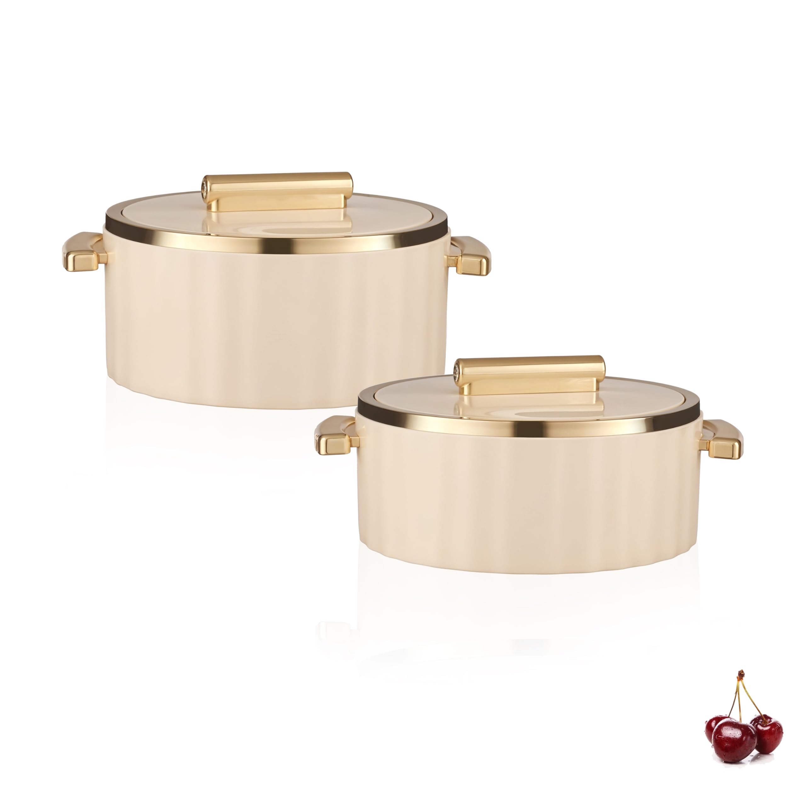 Trueware Sterling Casserole Set | BPA Free | and Comes with A Lid & Handle| Keeps Food Hot & Fresh for Long Hours| Suitable for Chapati, Roti, Biryani, Pulao and More (Off White, 2000 & 2500 ML)