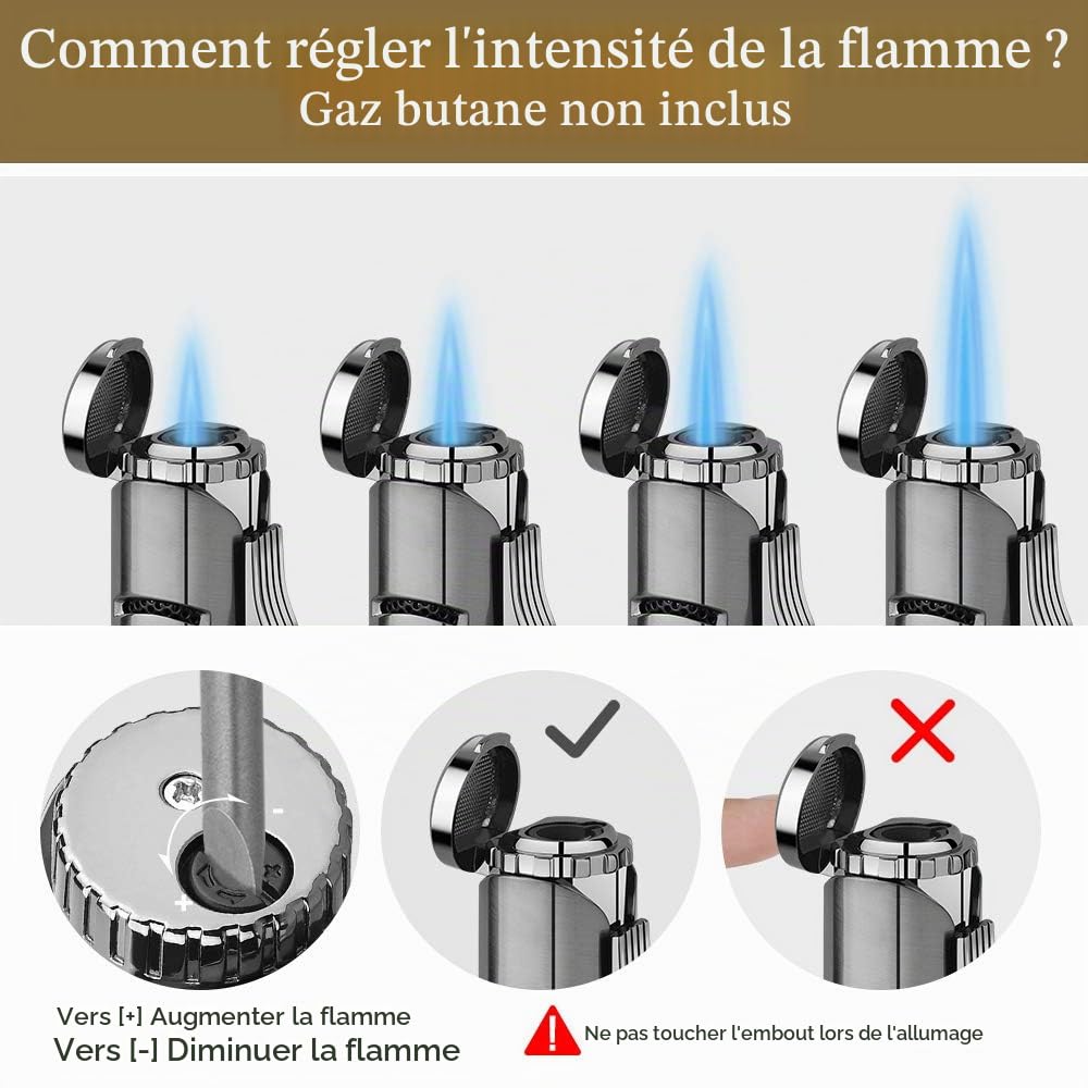 PIPITA Lot de 2 briquets Torche Coupe-Vent à Jet de gaz Butane Briquet en métal à Flamme Unique, Flamme réglable et Briquet (Butane Non Inclus) (Black+Yellow)