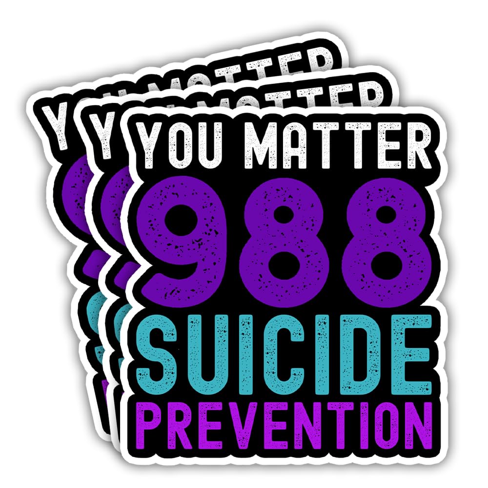 SODAVA (3Pcs, 3"x4") 988 Suicide Prevention Stickers, Support Suicide Prevention Suicide Hotline Number | Waterproof Vinyl Decal, Gifts for Hard Hat, Car, Laptop, Helmet, Notebook, Cooler