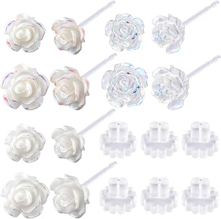 6 Pairs 6mm 8mm Plastic Clear Earrings 3D Rose Earrings Stud Post Hypoallergenic for Sensitive Ears Women Christmas Valentines Wedding Prom Mothers Day