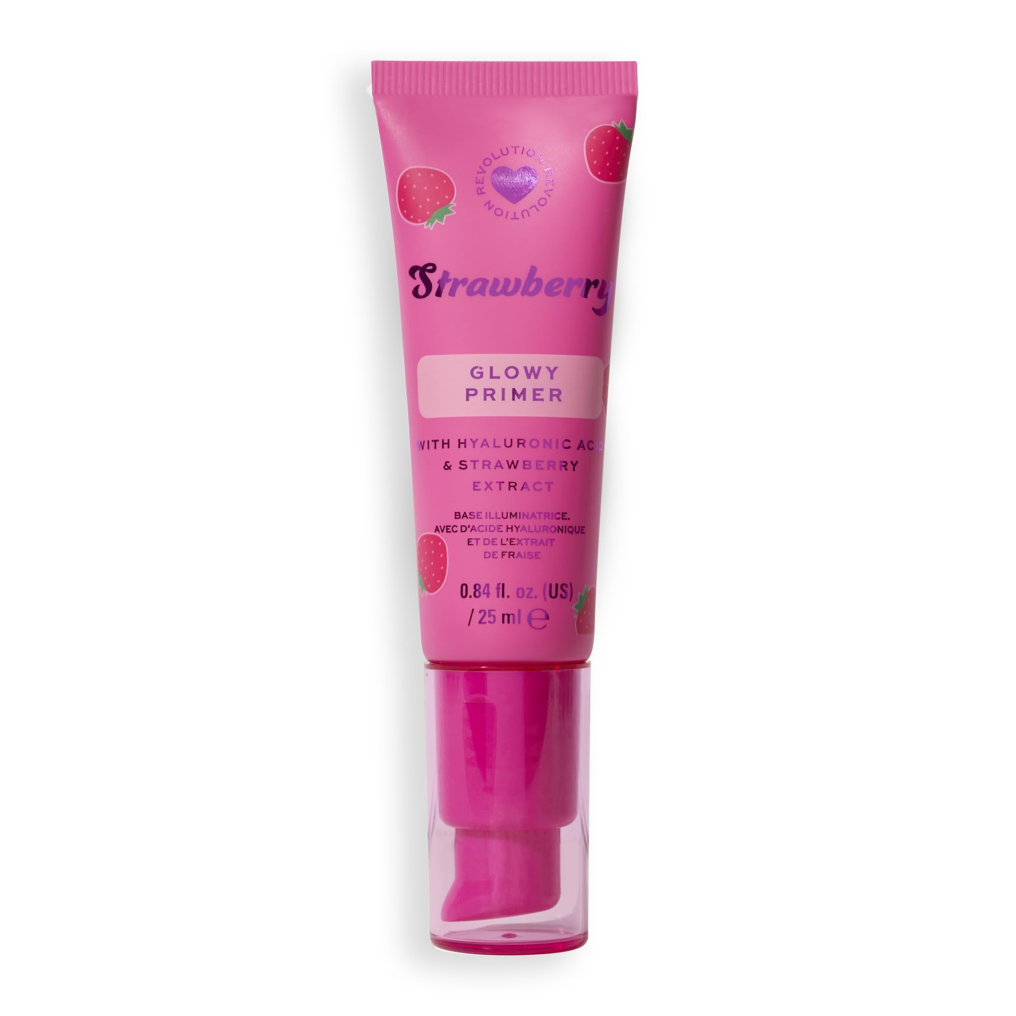 I Heart Revolution Strawberry Glow Primer, Shimmer Formula Infused with Hyaluronic Acid, Vegan & Cruelty-Free, 25ml