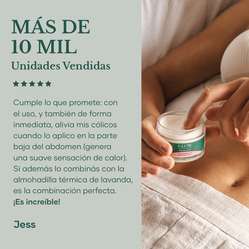 Glow by Hu - Period SOS - Crema de ñame silvestre para el alivio de los síntomas del SPM - Suplemento tópico para la hinchazón y el alivio menstrual - Apoyo al equilibrio hormonal para mujeres
