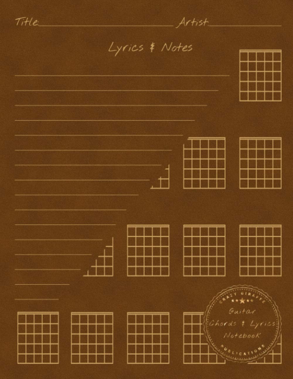 Guitar Chords & Lyrics Notebook: Blank Guitar Chord Diagrams and Lines for Lyrics for Guitarists - Suede Leather Print Cover