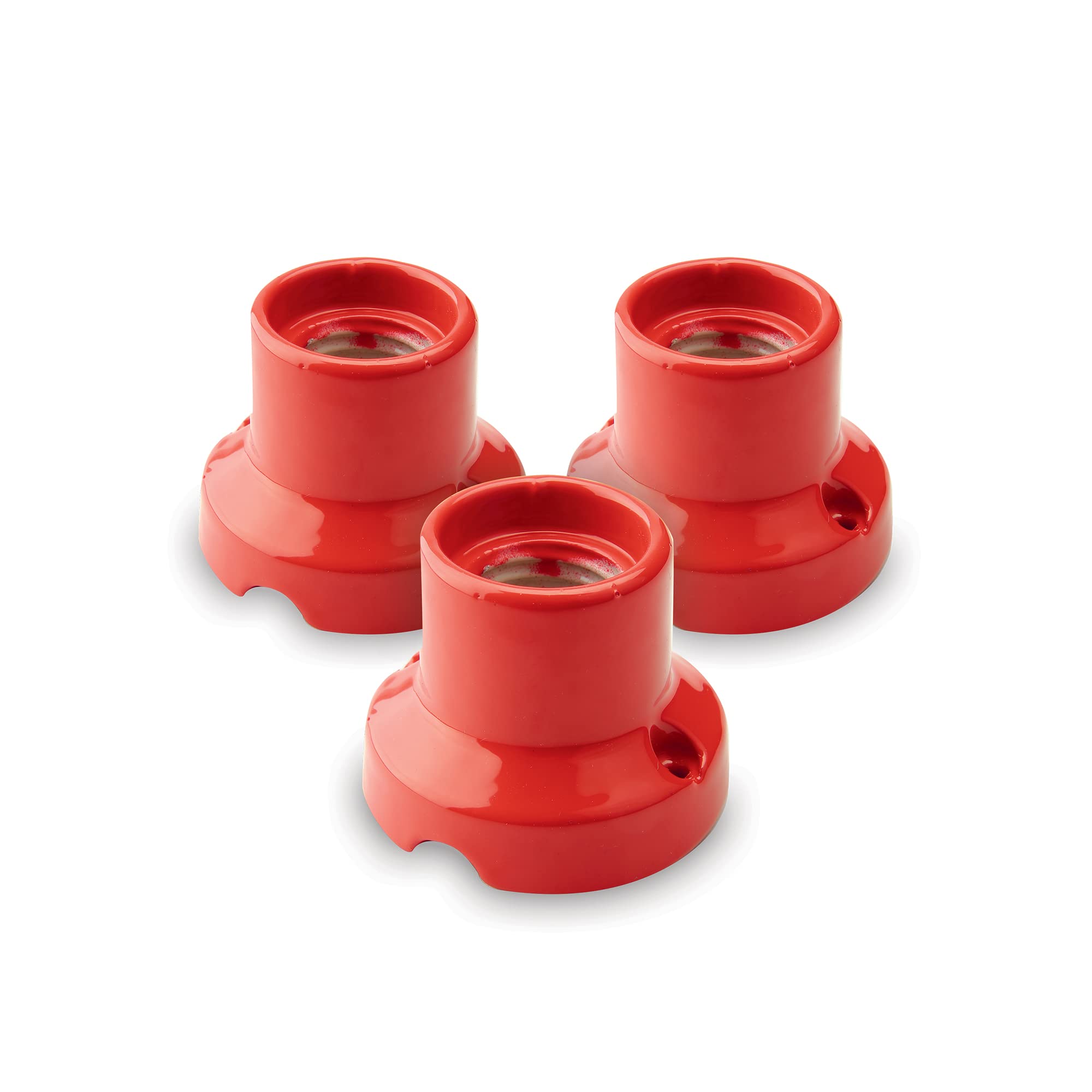 AMARCORDS - 3 Soporte de lámpara de porcelana, casquillo E27, base portalámparas color vintage ROJO
