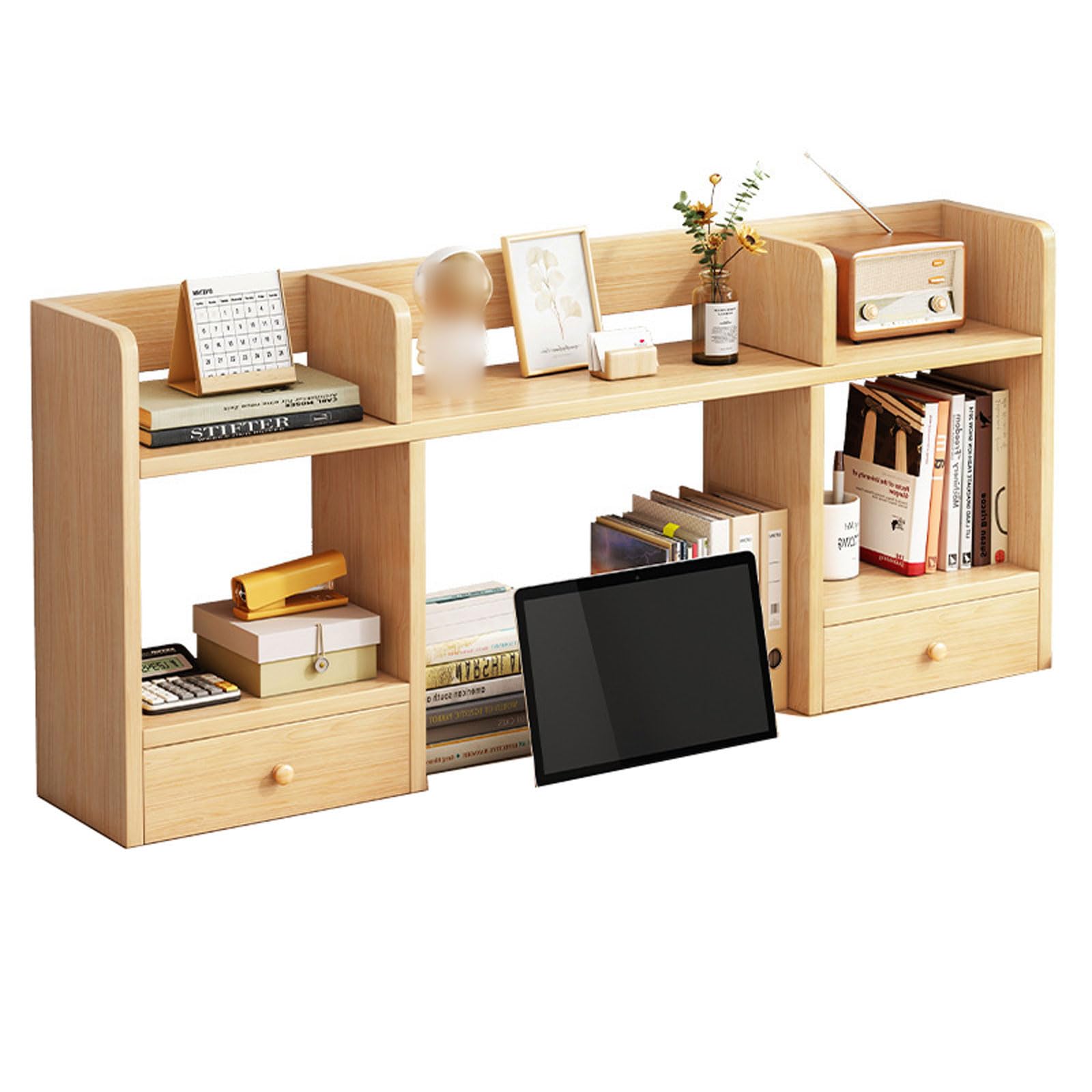 Schreibtisch-Bücherregal aus Holz – 3-stöckiges Bücherregal mit 5 Regalen, stilvolle Aufbewahrungsnizer für Home Office & Wohnheim – perfekt für Computertisch und Präsentationsbedarf