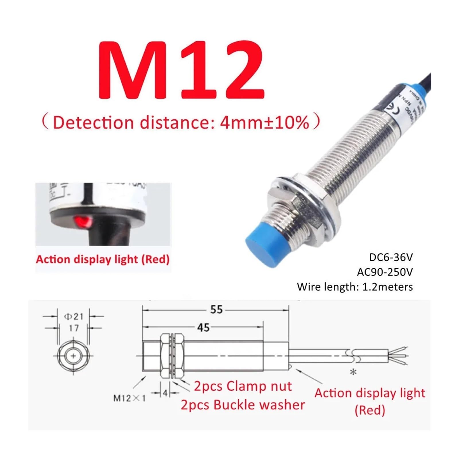 Näherungssensor LJ12A3-4-Z/BX LJ12A3-4-Z/BY Induktiver Näherungssensor M12 4 mm DC 12/24 V AC 110 V 220 V NO NC NPN PNP(10PCS,LJ12A3-4-ZlEX)
