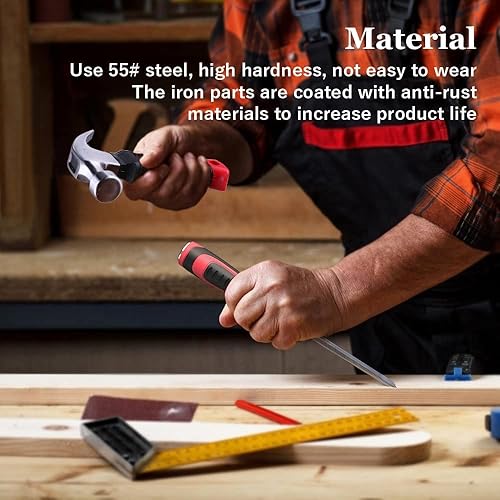 Miniatura 4 de Juego de cinceles de madera, juegos de carpintería profesionales, 6 piezas de cincel de madera de acero al carbono 55# con 1 martillo de garra,