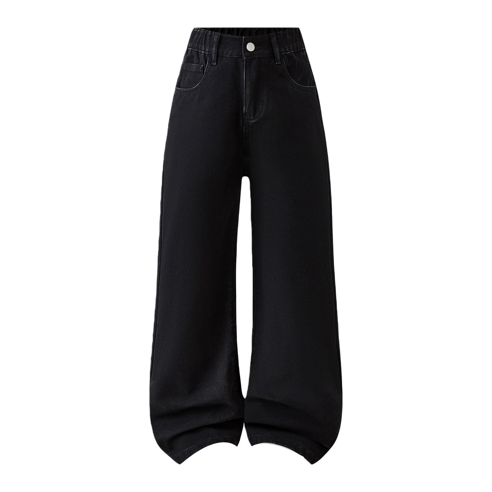Jean baggy pour adolescentes et filles - Jambe large - Pantalon en jean mignon taille haute tendance vintage Y2K Hip Hop Streetwear taille élastique jambe droite